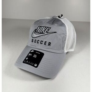 NIKE Club Unstructured Soccer Futura Swoosh Mesh Hat Gray Men's M/L *NEW* C11351